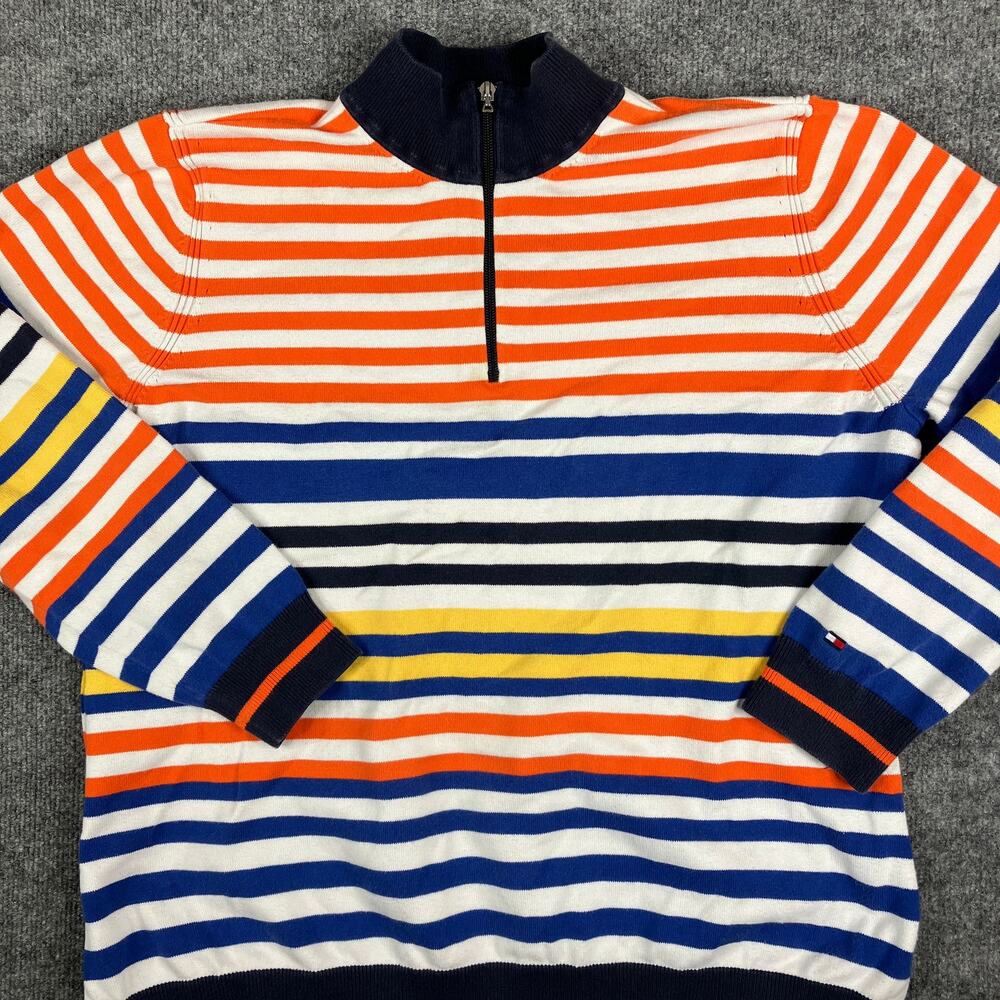 Tommy Hilfiger Sweater Womens Size 2X Striped Multicolor 1/4 Zip‎ Cotton Knit